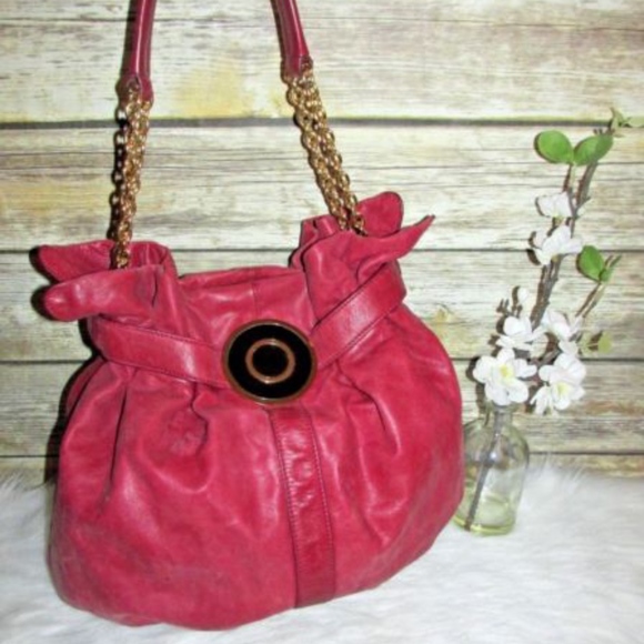 Badgley Mischka Red Tone Leather Chain Strap Hobo